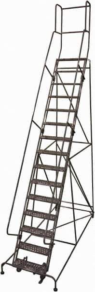 Cotterman - 192" 15 Step Rolling Warehouse Ladder - Rolling Safety Ladder, 450 Lb Capacity, 150" Platform Height, 42" Base Width x 118" Base Depth, Perforated Tread - USA Tool & Supply