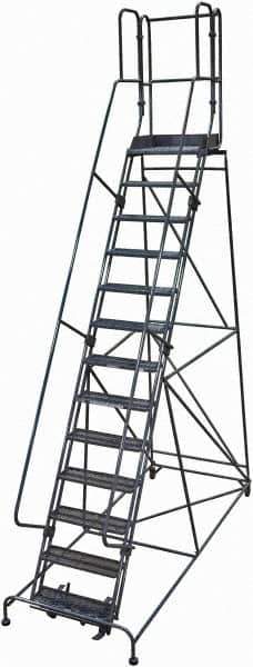 Cotterman - 172" 13 Step Rolling Warehouse Ladder - Rolling Safety Ladder, 450 Lb Capacity, 130" Platform Height, 42" Base Width x 105" Base Depth, Perforated Tread - USA Tool & Supply