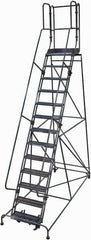 Cotterman - 172" 13 Step Rolling Warehouse Ladder - Rolling Safety Ladder, 450 Lb Capacity, 130" Platform Height, 42" Base Width x 105" Base Depth, Perforated Tread - USA Tool & Supply