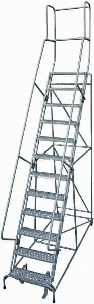Cotterman - 162" 12 Step Rolling Warehouse Ladder - Rolling Safety Ladder, 450 Lb Capacity, 120" Platform Height, 32" Base Width x 98" Base Depth, Perforated Tread - USA Tool & Supply