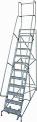 Cotterman - 162" 12 Step Rolling Warehouse Ladder - Rolling Safety Ladder, 450 Lb Capacity, 120" Platform Height, 32" Base Width x 98" Base Depth, Perforated Tread - USA Tool & Supply
