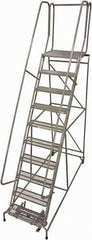Cotterman - 130" 10 Step Rolling Warehouse Ladder - Rolling Safety Ladder, 450 Lb Capacity, 100" Platform Height, 32" Base Width x 82" Base Depth, Perforated Tread - USA Tool & Supply