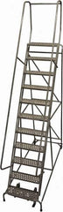 Cotterman - 140" 11 Step Rolling Warehouse Ladder - Rolling Safety Ladder, 450 Lb Capacity, 110" Platform Height, 32" Base Width x 78" Base Depth, Perforated Tread - USA Tool & Supply