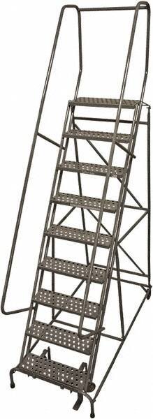 Cotterman - 120" 9 Step Rolling Warehouse Ladder - Rolling Safety Ladder, 450 Lb Capacity, 90" Platform Height, 32" Base Width x 65" Base Depth, Perforated Tread - USA Tool & Supply