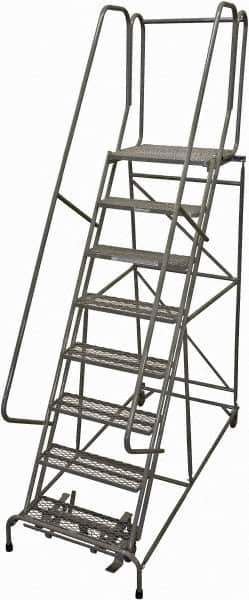 Cotterman - 110" 8 Step Rolling Warehouse Ladder - Rolling Safety Ladder, 450 Lb Capacity, 80" Platform Height, 32" Base Width x 68" Base Depth, Perforated Tread - USA Tool & Supply