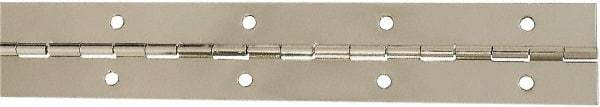 National Mfg. - 12" Long x 1-1/2" Wide, Steel Satin Nickel Coating Continuous Hinge - 0.042" Thick with Holes - USA Tool & Supply