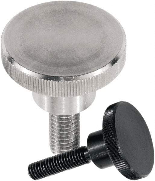 KIPP - M4 Knurled Shoulder Flat Tip Grade 1.4305 Stainless Steel Thumb Screw - 25.5mm OAL, 16mm Head Diam x 3.5mm Head Height, Uncoated - USA Tool & Supply