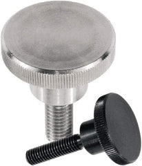 KIPP - M4 Knurled Shoulder Flat Tip Grade 1.4305 Stainless Steel Thumb Screw - 25.5mm OAL, 16mm Head Diam x 3.5mm Head Height, Uncoated - USA Tool & Supply