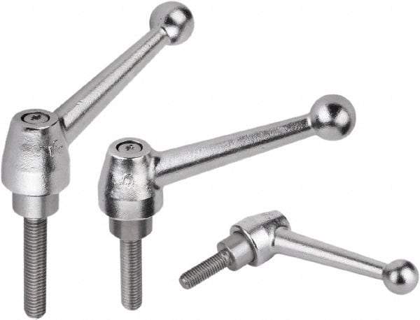 KIPP - 1/2-13, Steel Threaded Stud Adjustable Clamping Handle - 1.7717" Thread Length, Silver Handle with Threaded Stud - USA Tool & Supply