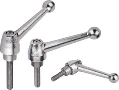 KIPP - 5/8-11, Steel Threaded Stud Adjustable Clamping Handle - 1.1811" Thread Length, Silver Handle with Threaded Stud - USA Tool & Supply
