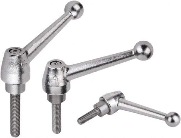 KIPP - M20, Steel Threaded Stud Adjustable Clamping Handle - 3.5433" Thread Length, Silver Handle with Threaded Stud - USA Tool & Supply