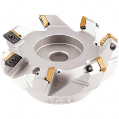 Iscar - 1.87, 1.92, 2.01" Cut Diam, 3/4" Arbor Hole, 2.5mm Max Depth of Cut, 42° Indexable Chamfer & Angle Face Mill - 4 Inserts, OE.. 060405\xB6OEMW 060405-AETN\xB6REMT 1505-LM-76 Insert, Right Hand Cut, 4 Flutes, Through Coolant, Series Heliocto - USA Tool & Supply