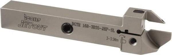 Iscar - External Thread, 1.378" Max Depth of Cut, 3mm Min Groove Width, 120" OAL, Left Hand Indexable Grooving Cutoff Toolholder - 16mm Shank Height x 16mm Shank Width, DGN/DGR Insert Style, DGT Toolholder Style, Series Do-Grip/JetHPLine - USA Tool & Supply