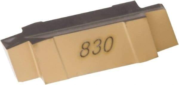 Iscar - 145010GIG Grade IC830, 1.45mm Cutting Width Carbide Grooving Insert - 2mm Max Depth of Cut, Neutral, 0.1mm Corner Radius, TiN/TiAlN Finish - USA Tool & Supply