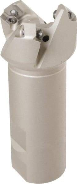 Iscar - 42° Lead Angle, 1.62" Max Cut Diam, 1-1/4" Min Cut Diam, 0.1" Max Depth of Cut, Indexable Chamfer and Angle End Mill - 3 Inserts, 4" Overall Length, Through Coolant, Weldon Flat - USA Tool & Supply