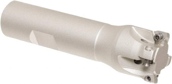 Iscar - 1" Cut Diam, 0.2" Max Depth of Cut, 3/4" Shank Diam, 3-1/2" OAL, Indexable Square Shoulder Helical End Mill - HM390 TCKT 0703PCTR Inserts, Weldon Shank, 90° Lead Angle, Through Coolant, Series HeliIQMill - USA Tool & Supply
