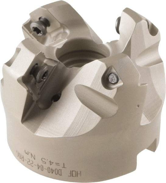 Iscar - 49.4, 50.7, 52.1mm Cut Diam, 22mm Arbor Hole, 8mm Max Depth of Cut, 42° Indexable Chamfer & Angle Face Mill - 4 Inserts, OE.. 060405\xB6OEMW 060405-AETN\xB6REMT 1505-LM-76 Insert, Right Hand Cut, 4 Flutes, Through Coolant, Series Heliocto - USA Tool & Supply