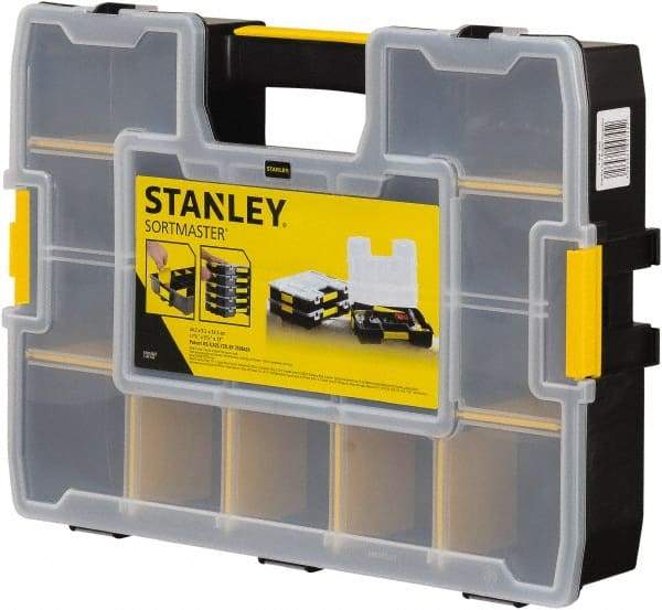 Stanley - 17 Compartment Tool Organizer - 12-63/64" Wide x 13-11/16" Deep x 3-7/16" High, Plastic, Black/Yellow - USA Tool & Supply