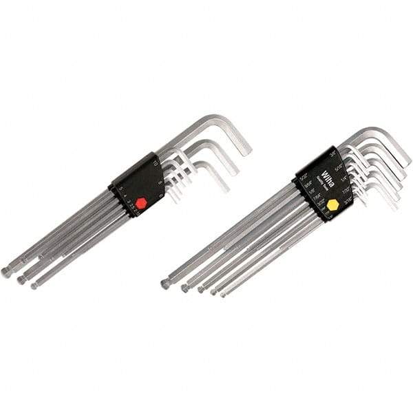 Wiha - 22 Piece, L-Key Long Arm Ball End Hex Key Set - 1.5 to 10mm Range, Chrome Vanadium Molybdenum - USA Tool & Supply