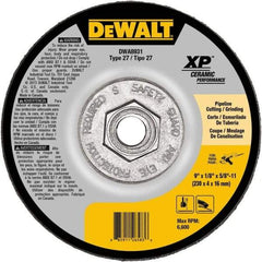 DeWALT - 24 Grit, 9" Wheel Diam, Type 27 Depressed Center Wheel - Coarse/Medium Grade, Ceramic, N Hardness, 6,600 Max RPM - USA Tool & Supply