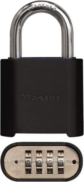 Master Lock - 2" Body Width x 3" Body Height, 1" Shackle Clearance, Powder Coating Combination Lock - 5/16" Shackle Diam, 1" Shackle Width, Set Your Own 4 Digit Combination - USA Tool & Supply