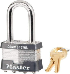 Master Lock - 1-1/2" Shackle Clearance, Keyed Alike Laminated Steel Padlock - 5/16" Shackle Diam, Steel - USA Tool & Supply