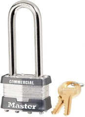 Master Lock - 2-1/2" Shackle Clearance, Keyed Different Laminated Steel Padlock - 5/16" Shackle Diam, Steel - USA Tool & Supply