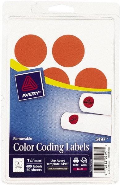 AVERY - 1-1/4" Wide x 1-1/4" Long, Neon Red Paper Color Coding Labels - For Laser Printers - USA Tool & Supply