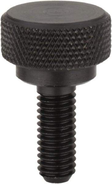 Morton Machine Works - 1/4-20 Knurled Shoulder Flat Tip Grade C-12L14 Steel Thumb Screw - 1-1/8" OAL, 3/8" Head Height - USA Tool & Supply