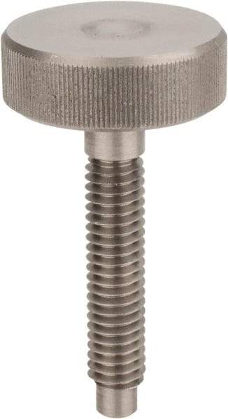 Morton Machine Works - M4x0.70 Knurled Shoulderless Dog Point Tip Grade 303 Stainless Steel Thumb Screw - 59mm OAL, 19mm Head Diam x 8mm Head Height - USA Tool & Supply