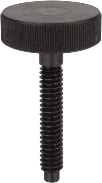 Morton Machine Works - M4x0.70 Knurled Shoulderless Dog Point Tip Grade C-12L14 Steel Thumb Screw - 44mm OAL, 19mm Head Diam x 6mm Head Height - USA Tool & Supply