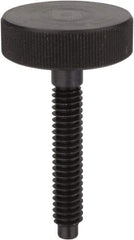 Morton Machine Works - M4x0.70 Knurled Shoulderless Dog Point Tip Grade C-12L14 Steel Thumb Screw - 44mm OAL, 19mm Head Diam x 6mm Head Height - USA Tool & Supply