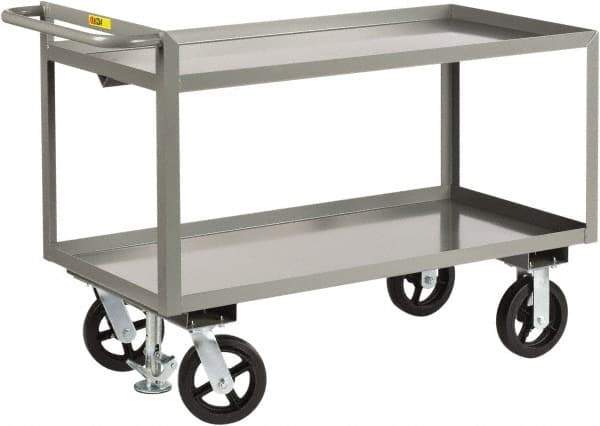 Little Giant - 2,400 Lb Capacity, 2 Shelf, Steel Shelf Truck - 36" Long x 24" Wide x 36" High, 8" Diam Mold-On Rubber Wheels - USA Tool & Supply