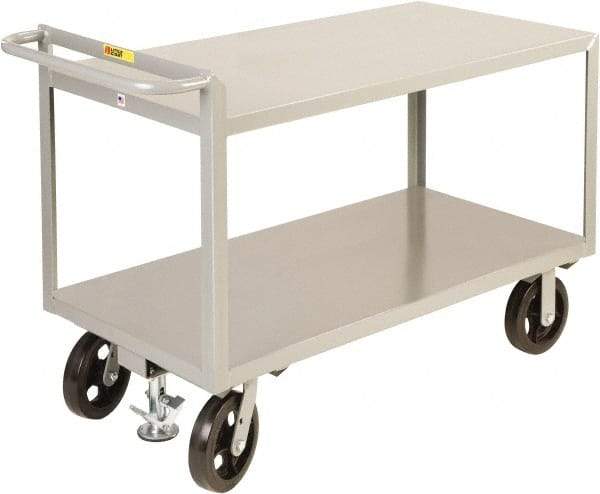 Little Giant - 2,400 Lb Capacity, 2 Shelf, Steel Shelf Truck - 48" Long x 24" Wide x 36" High, 8" Diam Mold-On Rubber Wheels - USA Tool & Supply