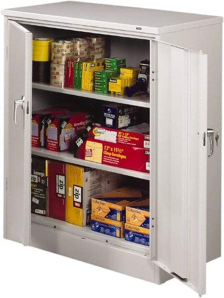 Tennsco - 3 Shelf Locking Storage Cabinet - Steel, 36" Wide x 18" Deep x 42" High, Light Gray - USA Tool & Supply