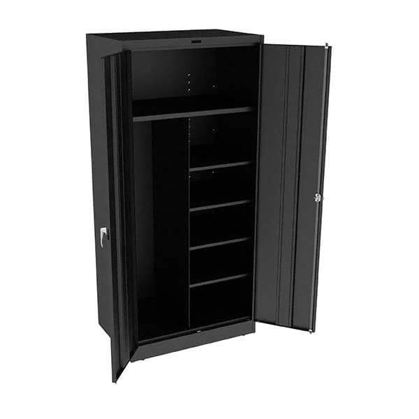 Tennsco - 6 Shelf Combination Storage Cabinet - Steel, 36" Wide x 24" Deep x 78" High, Black - USA Tool & Supply