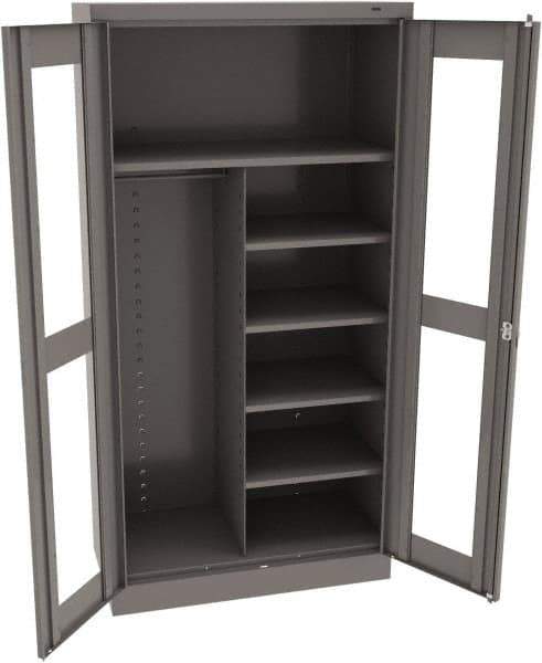 Tennsco - 6 Shelf Combination Storage Cabinet - Steel, 36" Wide x 18" Deep x 72" High, Medium Gray - USA Tool & Supply