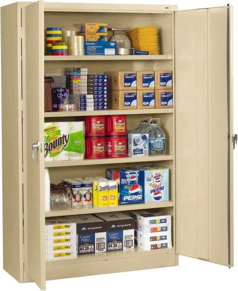 Tennsco - 5 Shelf Locking Storage Cabinet - Steel, 48" Wide x 18" Deep x 78" High, Sand - USA Tool & Supply