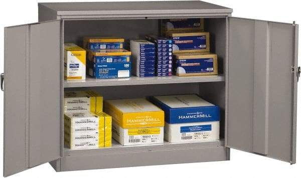 Tennsco - 2 Shelf Locking Storage Cabinet - Steel, 48" Wide x 18" Deep x 42" High, Medium Gray - USA Tool & Supply