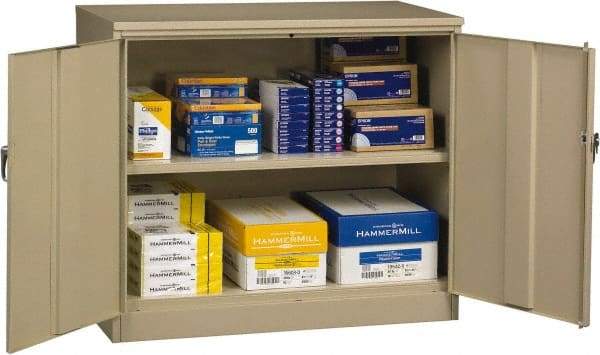 Tennsco - 2 Shelf Locking Storage Cabinet - Steel, 48" Wide x 18" Deep x 42" High, Sand - USA Tool & Supply