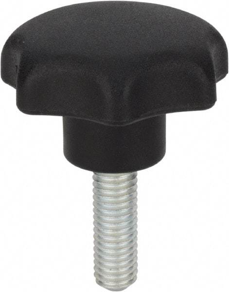 Morton Machine Works - 1.97" Head Diam, 7 Point Scalloped Knob - 3/8-16 Stem, Thermoplastic, Black - USA Tool & Supply