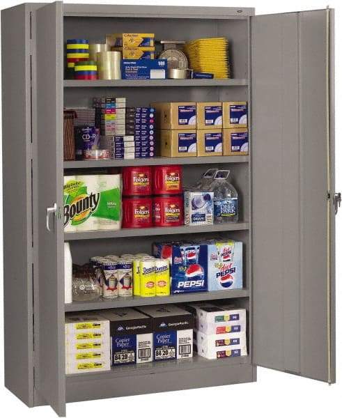 Tennsco - 5 Shelf Locking Storage Cabinet - Steel, 48" Wide x 18" Deep x 78" High, Medium Gray - USA Tool & Supply