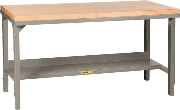 Little Giant - 48 Wide x 24" Deep x 28-3/4" High, Maple Butcher Block Top - Straight Edge, Adjustable Height Legs, Gray - USA Tool & Supply