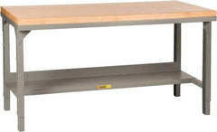 Little Giant - 48 Wide x 24" Deep x 28-3/4" High, Maple Butcher Block Top - Straight Edge, Adjustable Height Legs, Gray - USA Tool & Supply