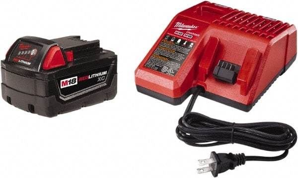 Milwaukee Tool - 18 Volt, 1 Battery Lithium-Ion Power Tool Charger - Battery Included - USA Tool & Supply