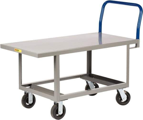 Little Giant - 2,000 Lb Capacity Steel 6-Wheeled Platform Truck - Steel Deck, 30" OAW, 60" Platform Length, Mold On Rubber Casters - USA Tool & Supply