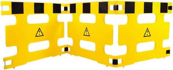 Made in USA - 36" High Folding Barricade - Plastic, Black & Yellow - USA Tool & Supply