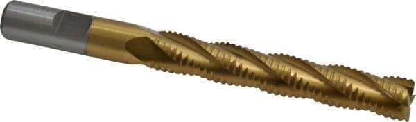 Interstate - 1/2" Diam, Coarse Pitch, 3" LOC, 4 Flute Cobalt Roughing Square End Mill - TiN Finish, 5" OAL, 1/2" Shank Diam, Single End - USA Tool & Supply
