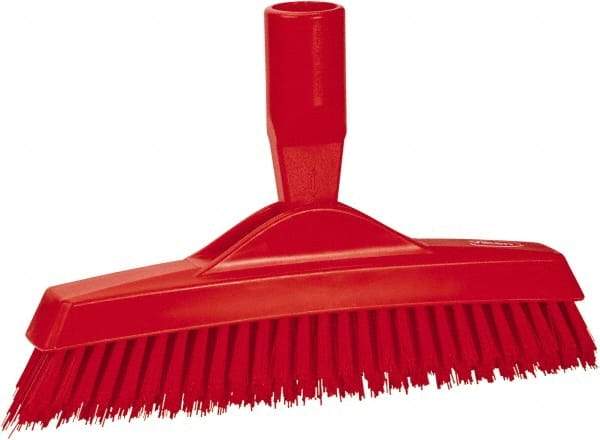 Vikan - 1.6" Bristle Length, Polyester Utility Scrub Brush - 9" Long x 1-1/2" Wide Head, 9-1/4" OAL, European Threaded Handle, Red, Polypropylene Block - USA Tool & Supply