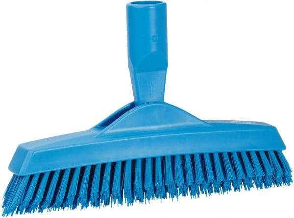 Vikan - 1.6" Bristle Length, Polyester Utility Scrub Brush - 9" Long x 1-1/2" Wide Head, 9-1/4" OAL, European Threaded Handle, Blue, Polypropylene Block - USA Tool & Supply